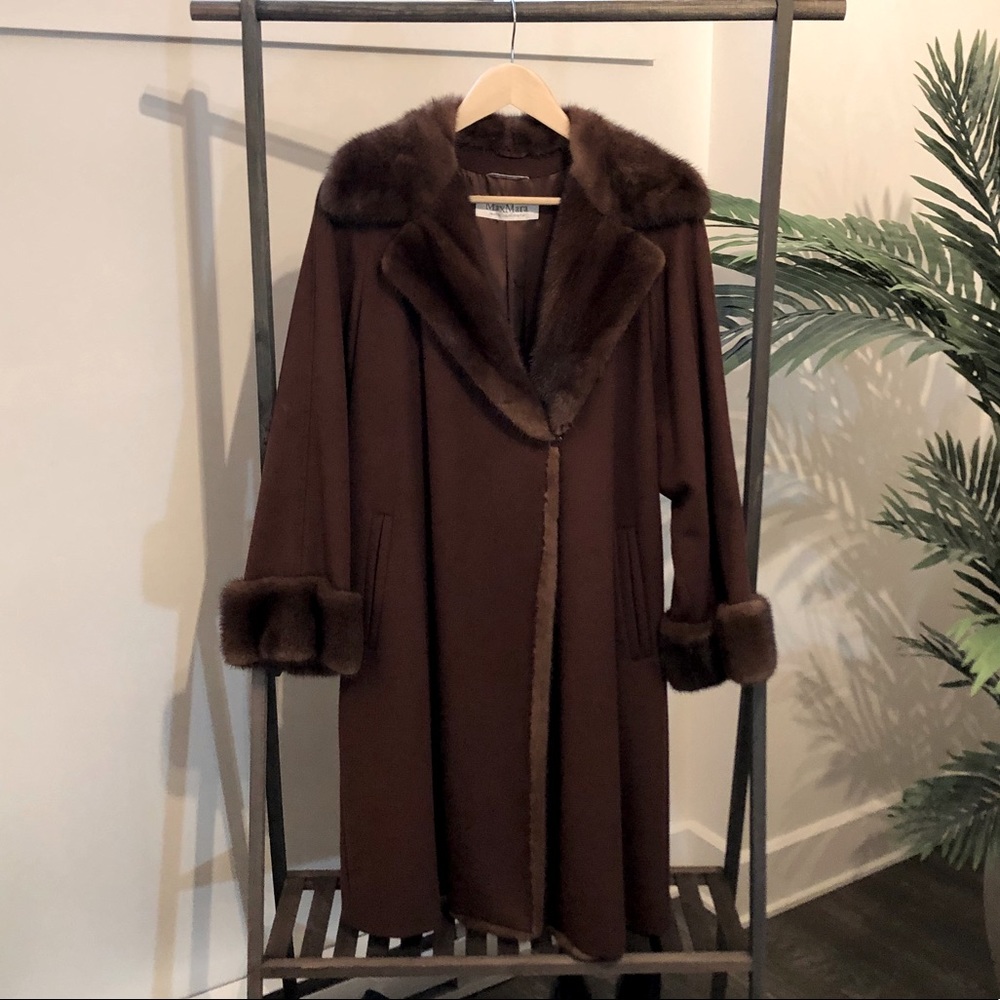 MaxMara Brown Coat with Fur Trim